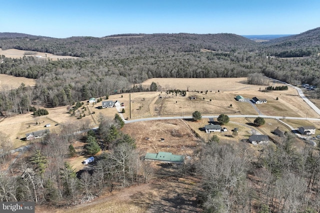 birds eye view of property with a rural view and a forest view