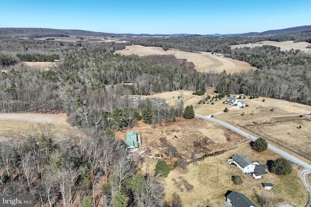 drone / aerial view featuring a view of trees