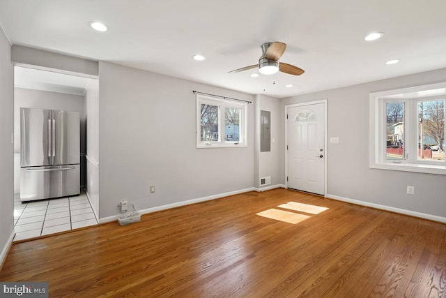 interior space featuring recessed lighting, a healthy amount of sunlight, and light wood-type flooring