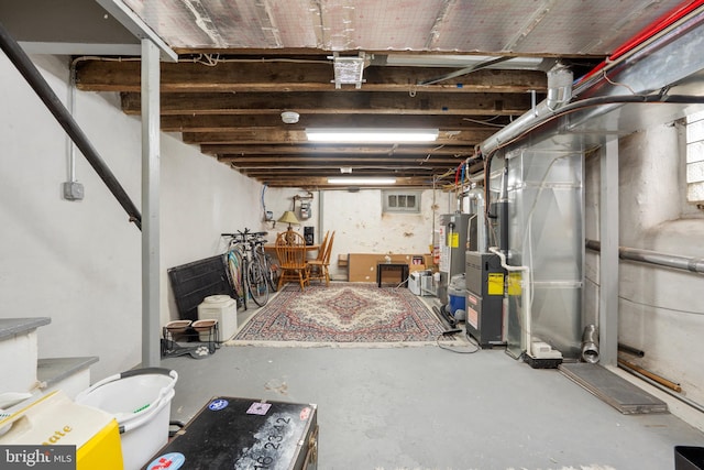 unfinished basement with gas water heater