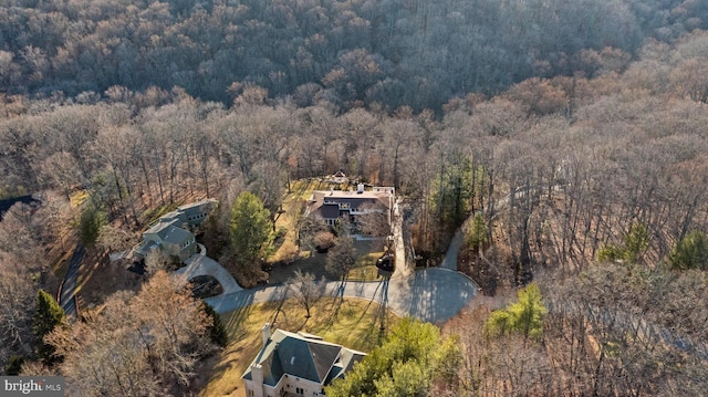 aerial view featuring a forest view