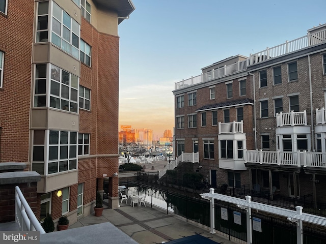 view of property at dusk