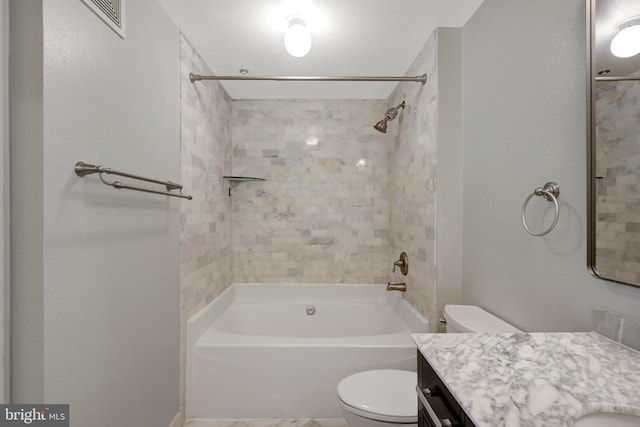 full bath with vanity,  shower combination, and toilet