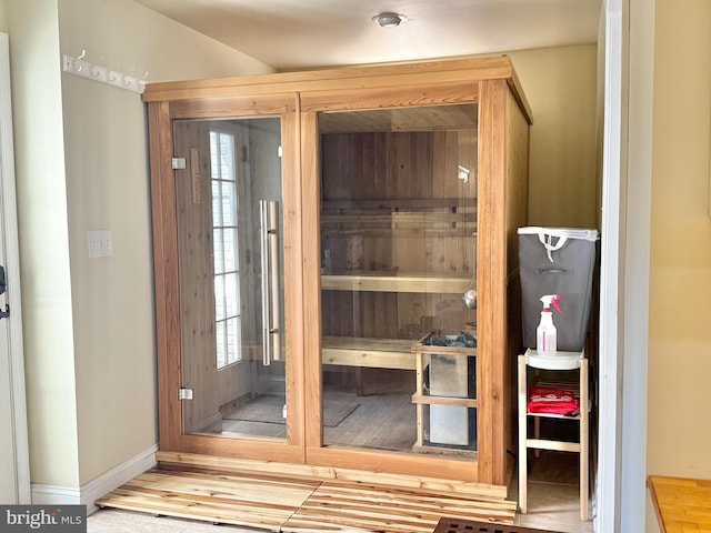 view of sauna featuring baseboards