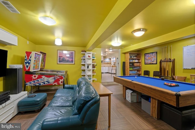 playroom with pool table and visible vents