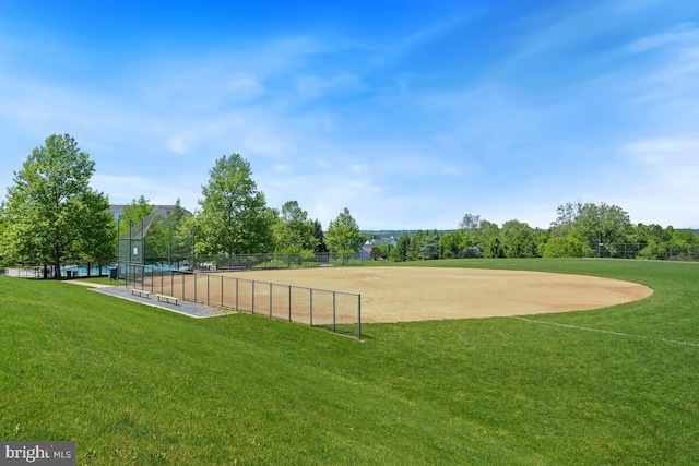 surrounding community with a yard and fence