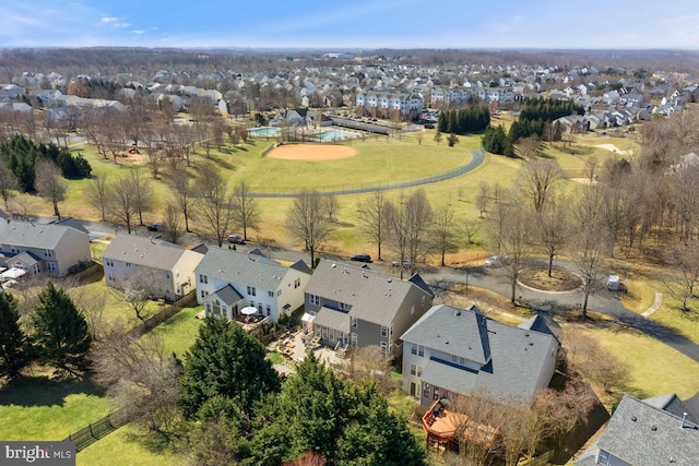 birds eye view of property with a residential view