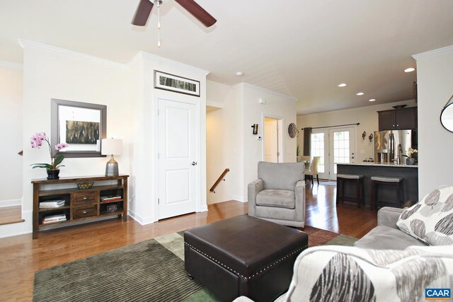 2444 Winthrop Dr, Charlottesville, VA 22911 - living area with recessed lighting, french doors, wood finished floors, and ornamental molding