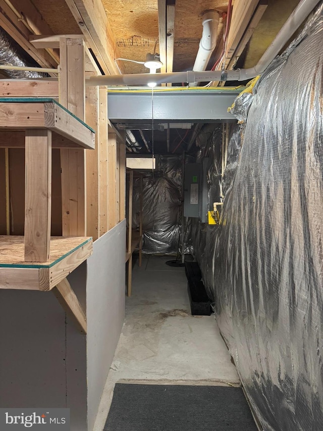 unfinished basement with electric panel