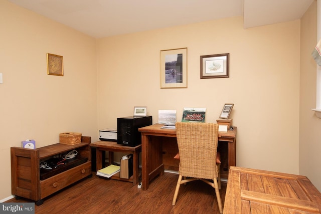 home office with wood finished floors