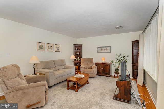 living room featuring visible vents