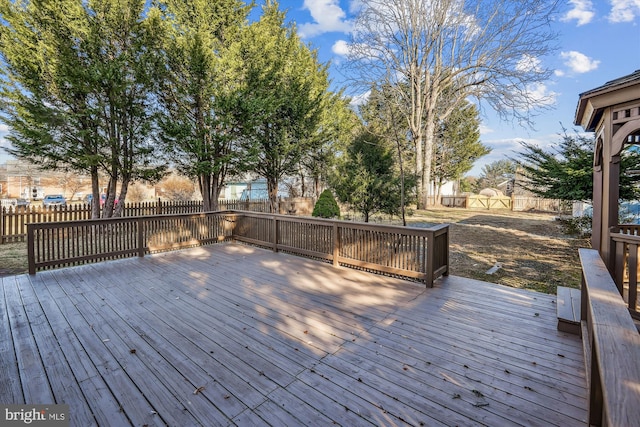 wooden terrace featuring a fenced backyard