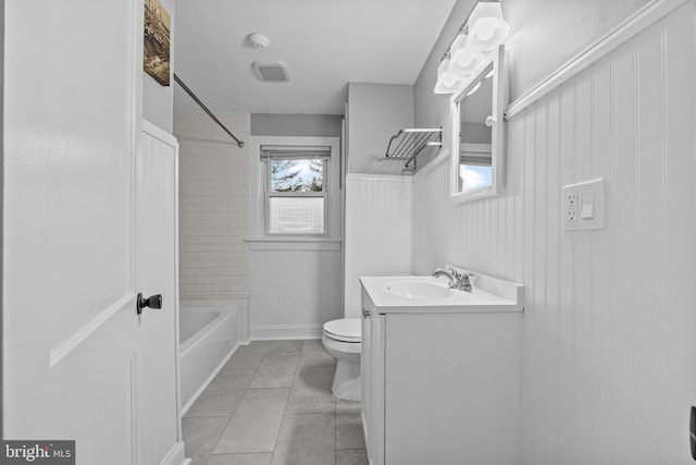 full bathroom with vanity, toilet, and shower / bathtub combination