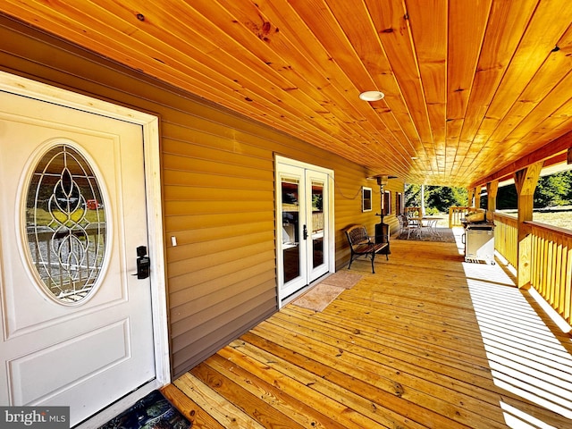 wooden terrace with french doors