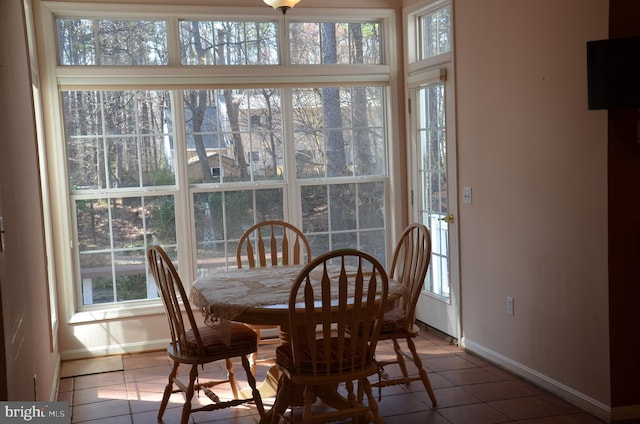 tiled dining space with baseboards