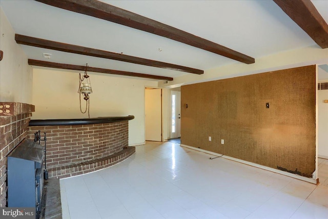 bar featuring beam ceiling