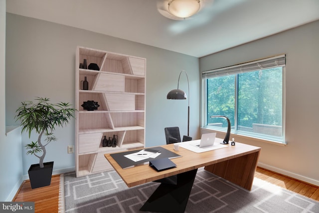 office area featuring baseboards and wood finished floors