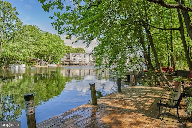 view of dock with a water view