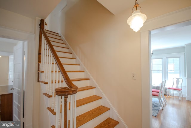 stairs with wood finished floors