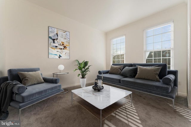 living room featuring baseboards and carpet floors