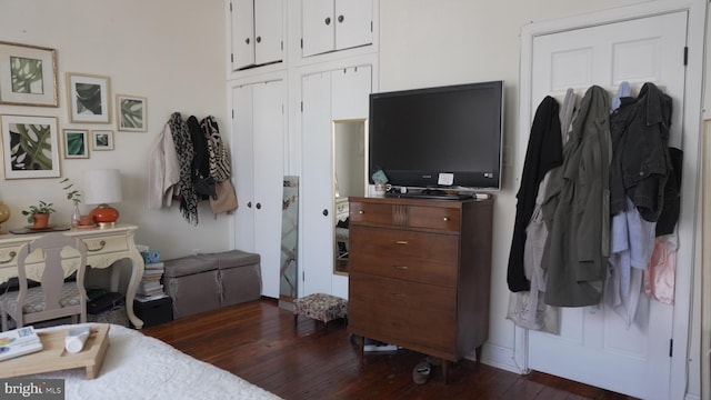 bedroom featuring dark wood-style flooring