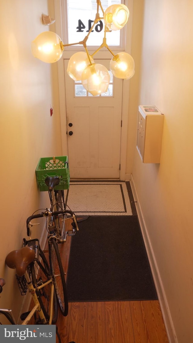 entryway featuring baseboards and wood finished floors