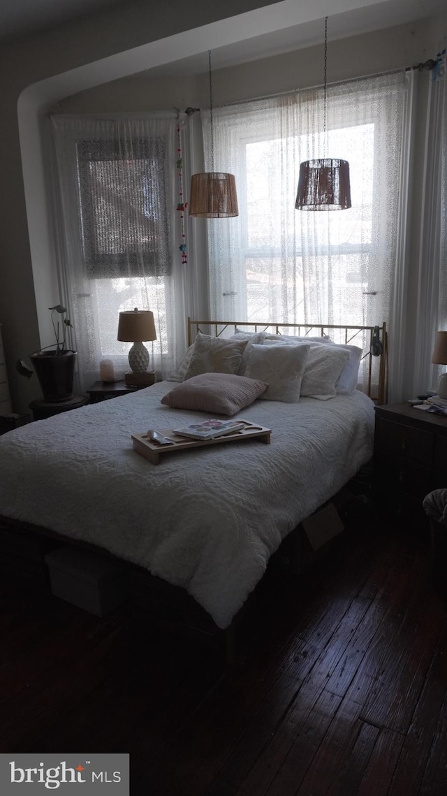 bedroom with multiple windows and hardwood / wood-style floors