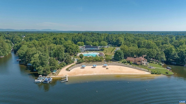 aerial view with a view of trees and a water view