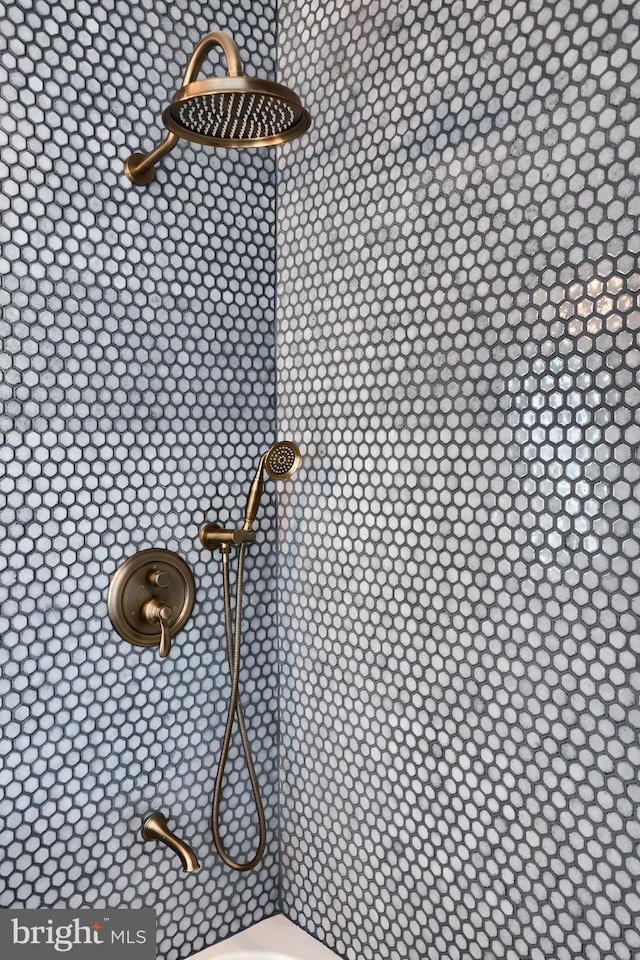 exterior details with a tile shower