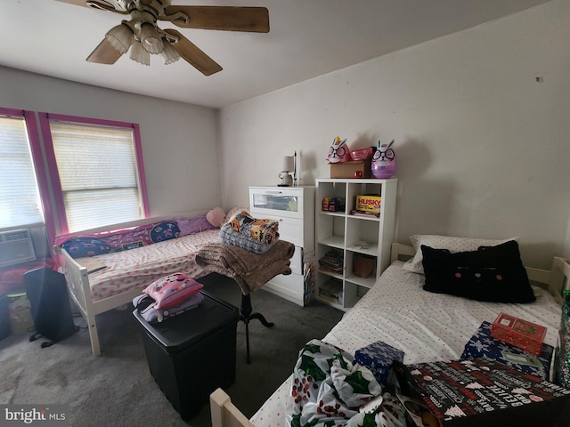 bedroom featuring carpet and ceiling fan