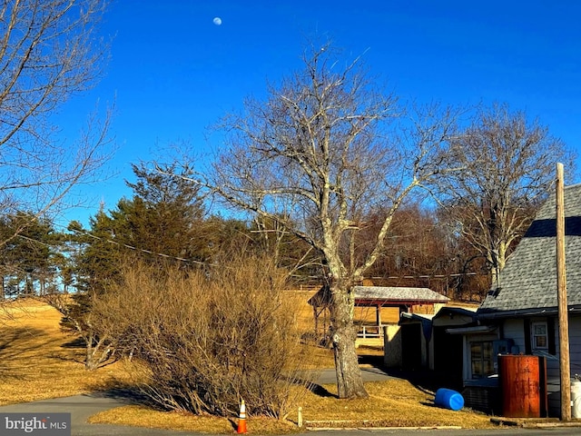 view of home's exterior with roof with shingles