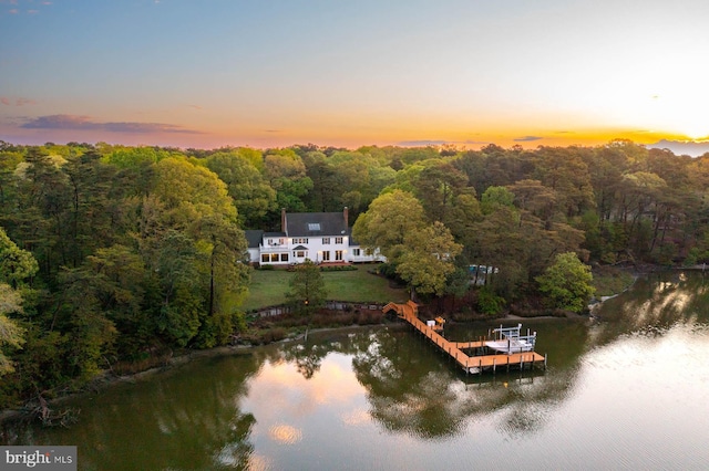 bird's eye view with a view of trees and a water view