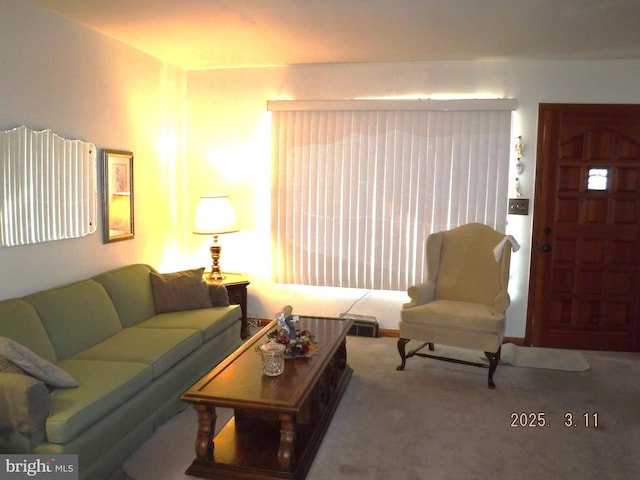 living room featuring carpet flooring