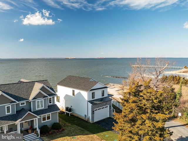 aerial view with a water view