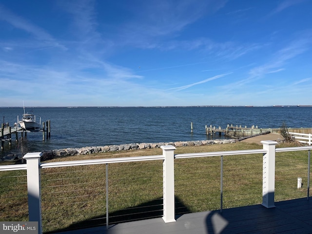 view of water feature with boat lift and a boat dock