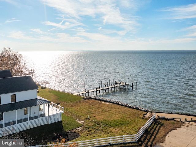 view of dock featuring a water view