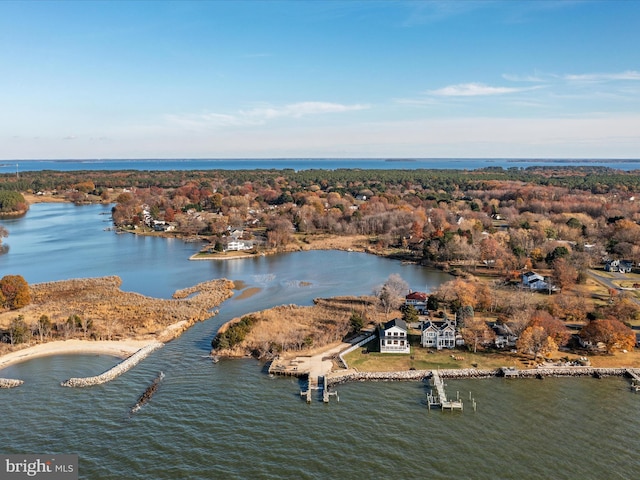 aerial view featuring a water view