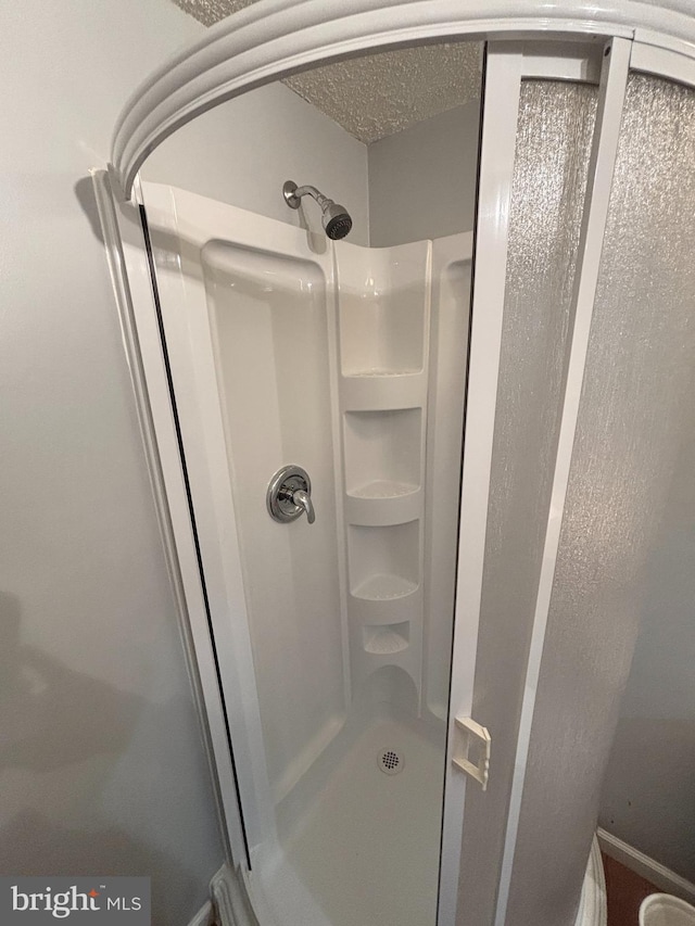 bathroom with a stall shower