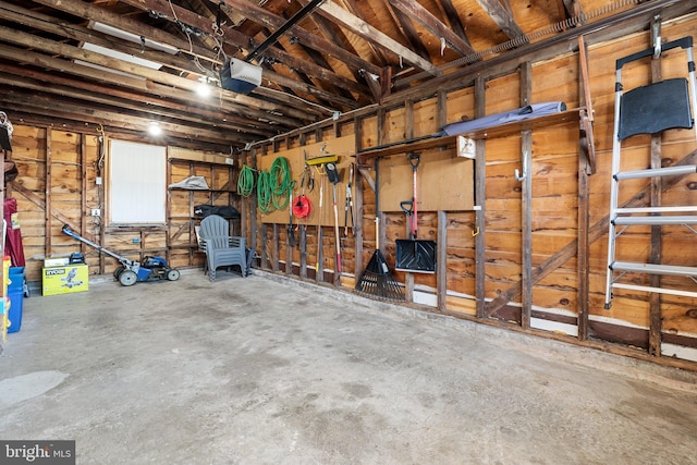 garage with a garage door opener