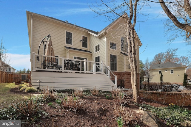 back of property with stairway and fence