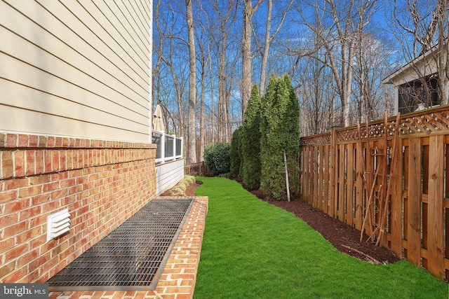 view of yard featuring a fenced backyard