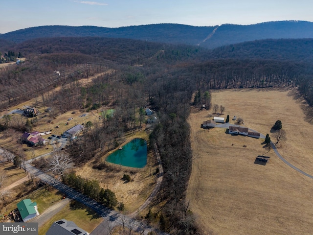 birds eye view of property featuring a rural view and a mountain view