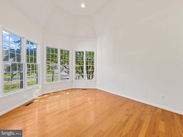 empty room featuring a wealth of natural light, baseboards, and wood finished floors