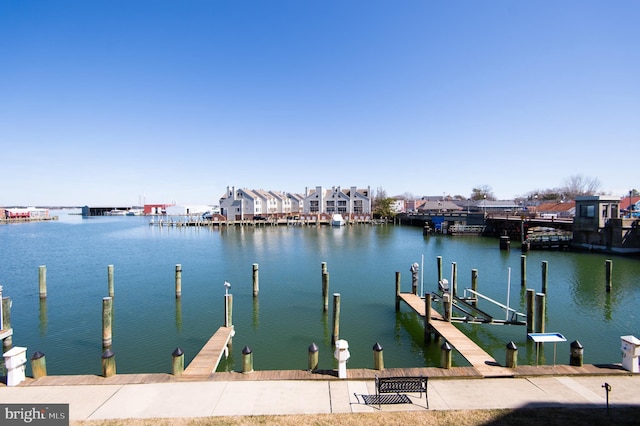 dock area featuring a water view