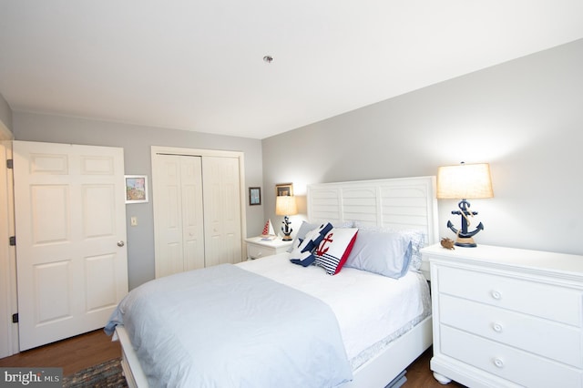 bedroom featuring a closet and dark wood-type flooring