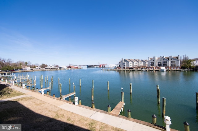 view of dock with a water view