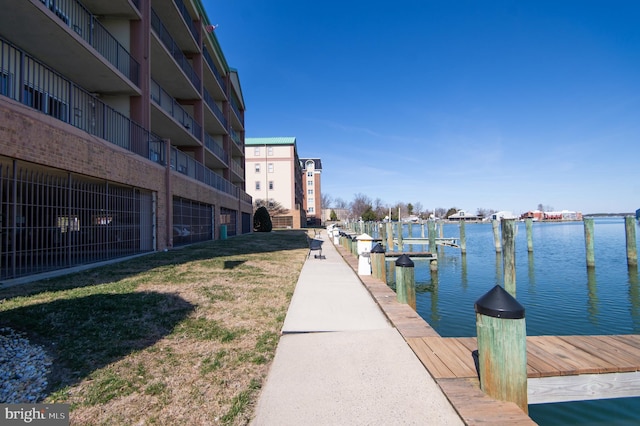 view of dock with a water view