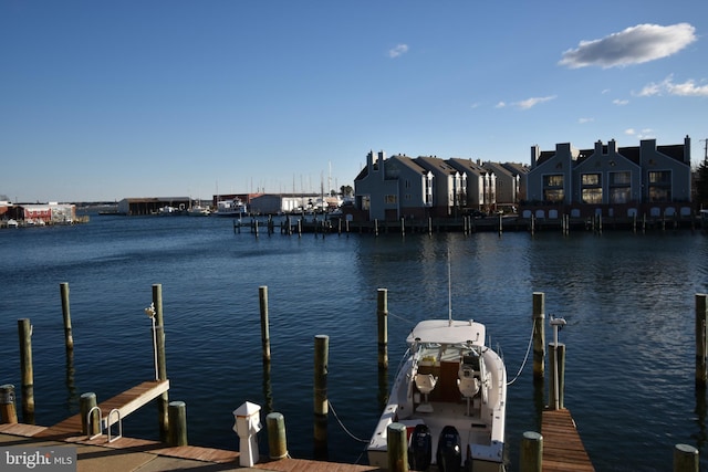 view of dock with a water view