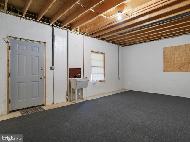 basement featuring concrete block wall