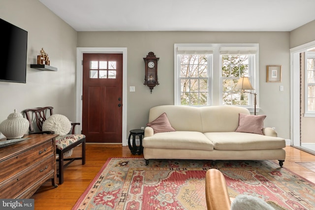 living room featuring baseboards and wood finished floors